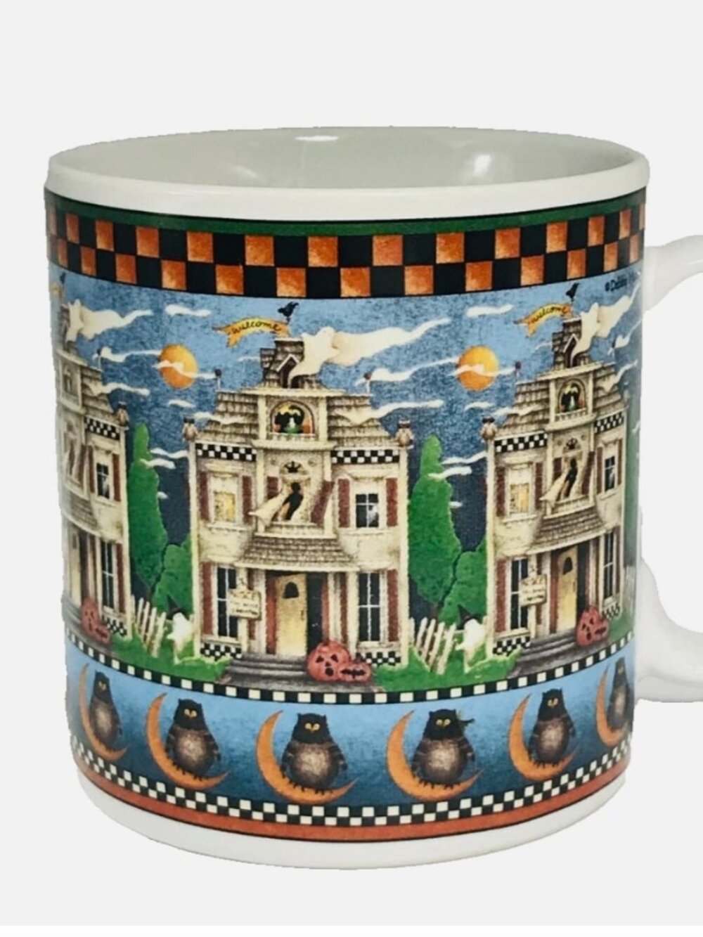 Vintage Haunted House Halloween Mug Debbie Mumm 2001 Ceramic Owls